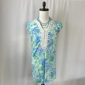 LILLY PULITZER Madia Whisper Blue Boom Croc A Locca Floral Tunic Dress Size S